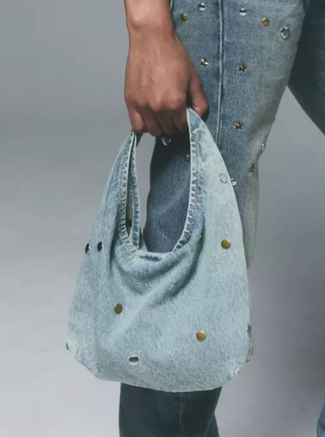 Mini Emerson Bag - light denim fabric with metal bits